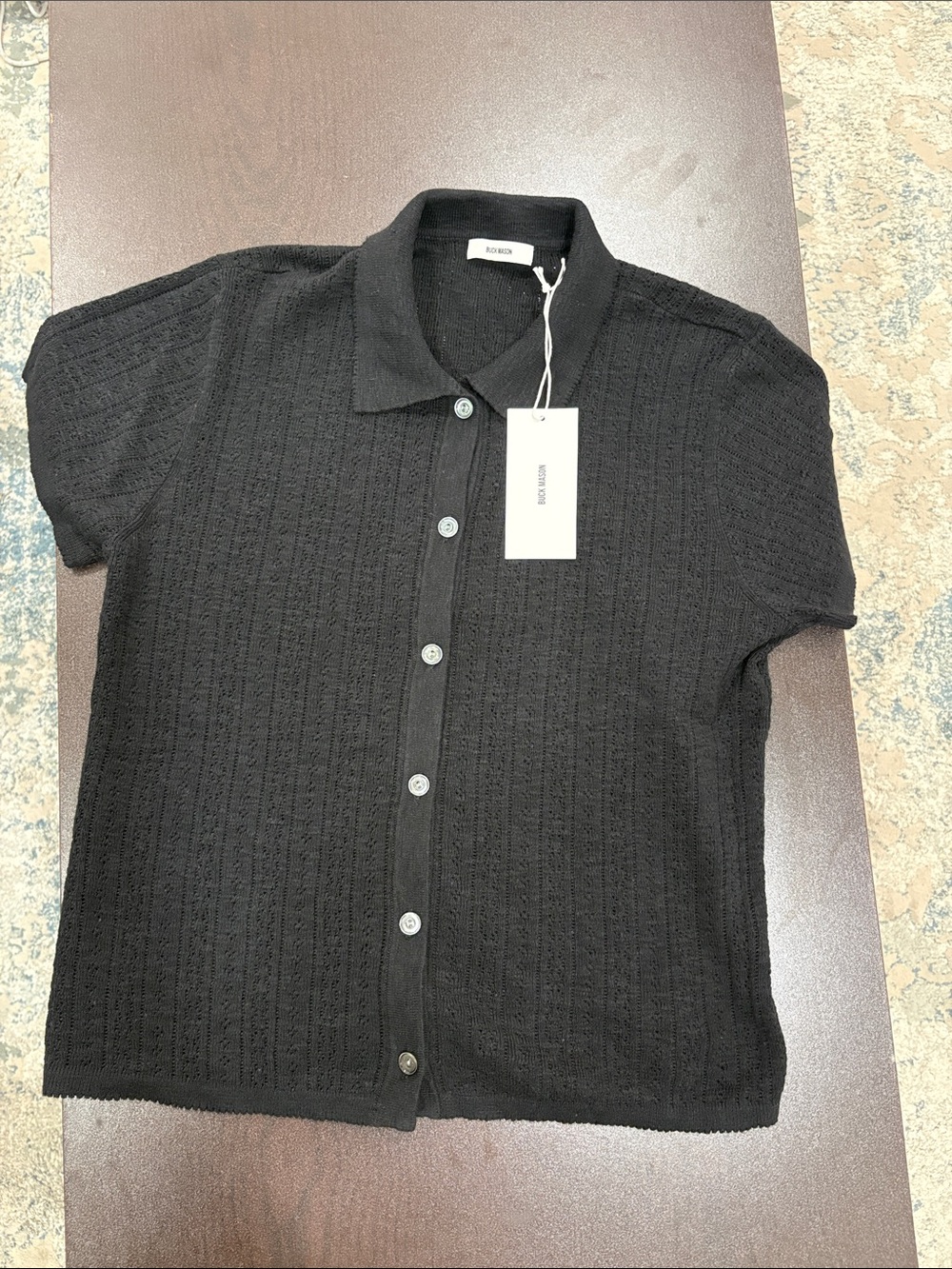 Buck Mason Black Coastal Linen Pointelle Polo Large NWT Retail $138